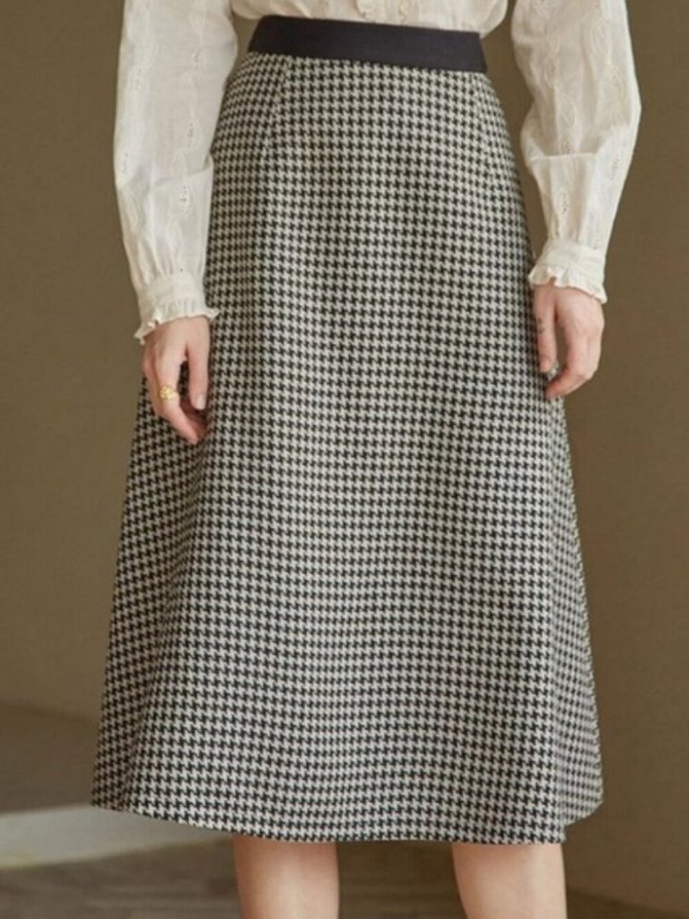 Simple Retro Preppy Chic Houndstooth A-line Skirt Size XS Flare Office Corporate